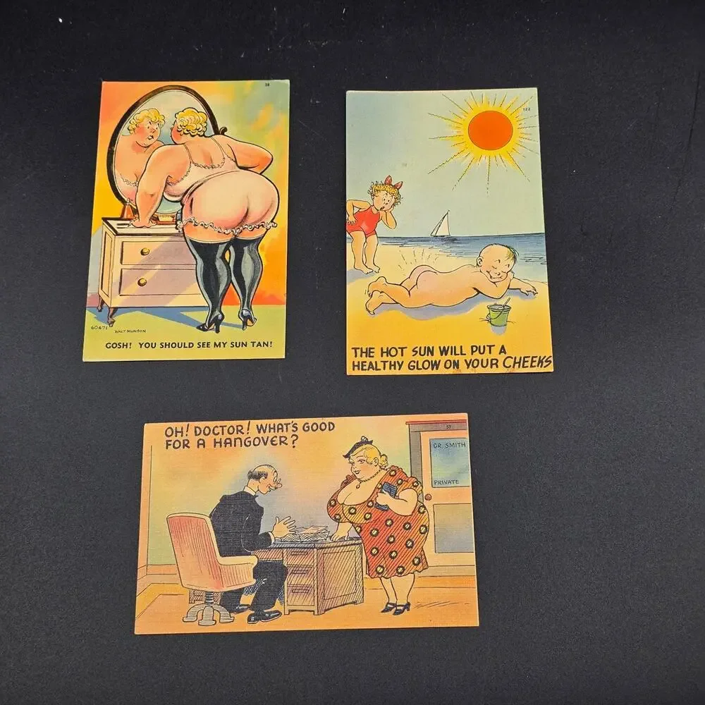 Vintage Comic Postcard Lot of 3 Risqué Humor Walt Munson General Comics